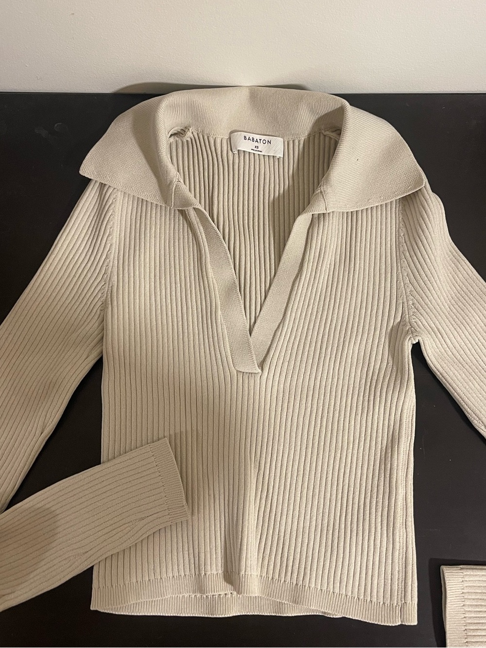Babaton Collared Ribbed V-Neck Sweater - Cream
